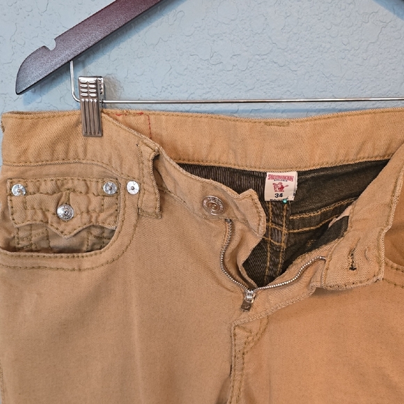 Men's True Religion Tan Jeans with Silver Button Accents